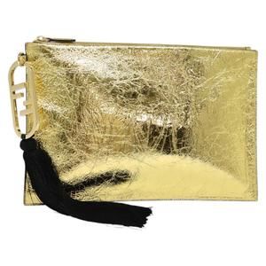 FENDI Clutch Bag Leather Brown Gold Auth mr1110V